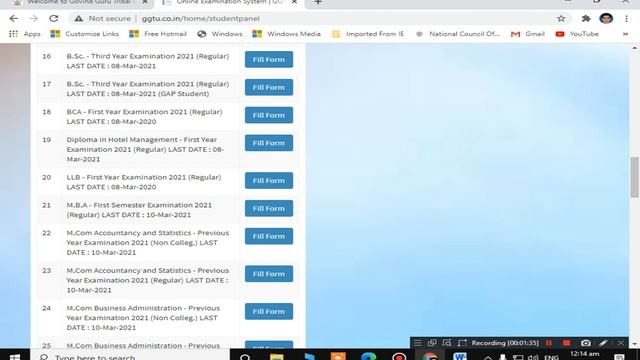 GGTU BA/B.COM/B.Sc./MA/M.Sc./M.COM MAIN EXAM FORM 2021 ONINE APPLICATION FORM смотреть онлайн