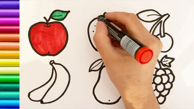 Drawing fruits! Autumn drawing! Apple, strawberry, cherry, banana, pear, grape drawing! смотреть онлайн