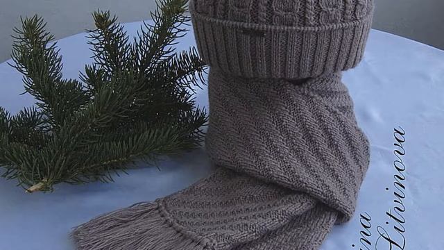 Мужская шапка и шарф спицами