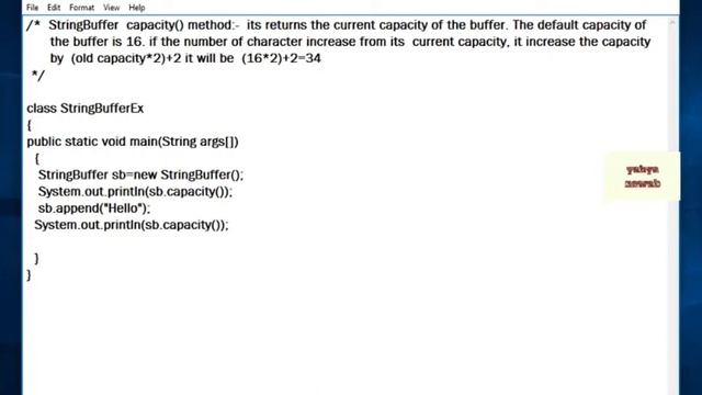 Java program: string capacity() method смотреть онлайн