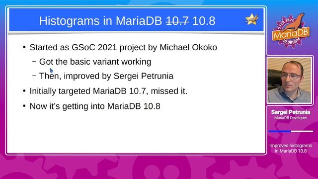 Improved histograms in MariaDB 10.8 - Sergei Petrunia - FOSDEM 2022 смотреть онлайн
