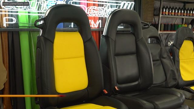2003-2006 Chevrolet SSR Custom Black and Velocity Yellow Leather Upholstery Kit - LeatherSeats.com смотреть онлайн