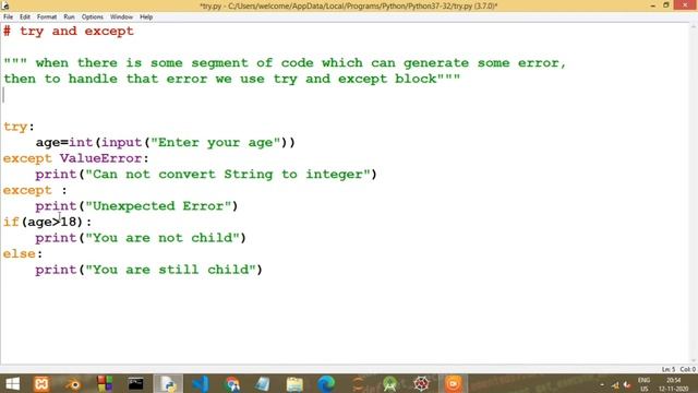 Try except in Python | Python tutorials for beginners in hindi смотреть онлайн