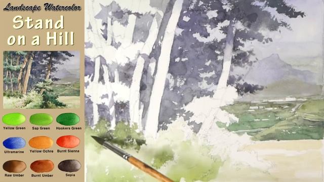 Landscape Watercolor- Stand on a Hill. (wet-in-wet. Arches rough) NAMIL ART смотреть онлайн