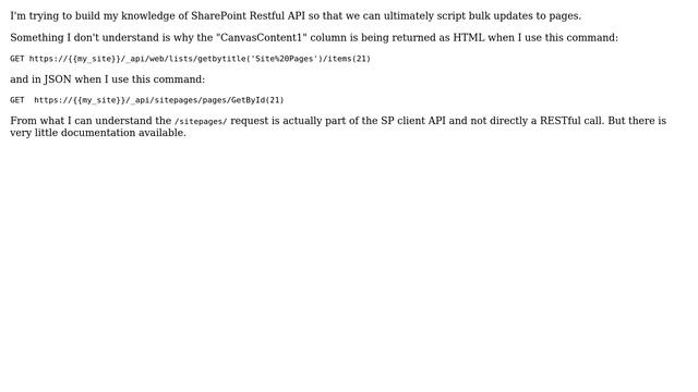 Sharepoint: Retrieving "CanvasContent1" in JSON format смотреть онлайн
