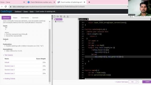 Count number of substrings with exactly K distinct characters || Javascript