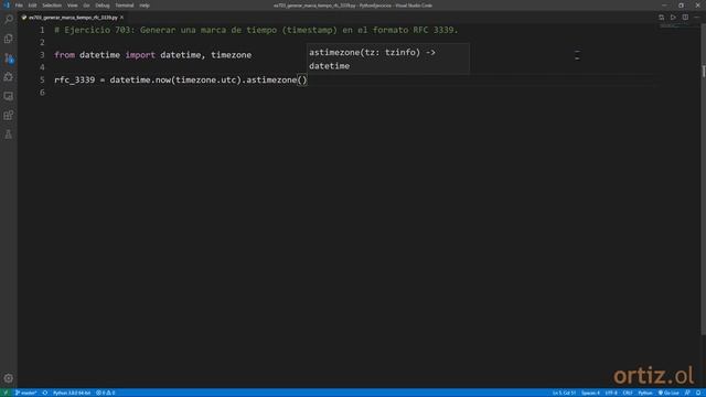Python - Ejercicio 703: Generar una Marca de Tiempo (timestamp) en el Formato RFC 3339 смотреть онлайн