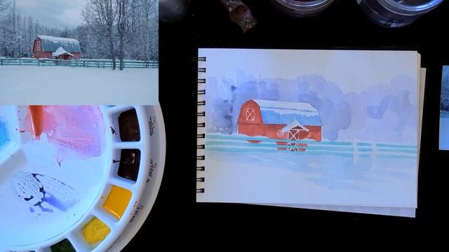 How to Paint a Rustic Winter Barn in Watercolor: Full Tutorial смотреть онлайн