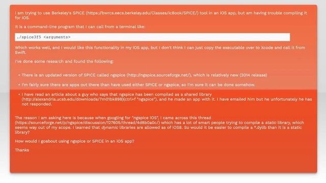 I would like to use a UNIX command-line program (Berkeleys SPICE) in an iOS app. What is the pro... смотреть онлайн