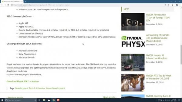 NVIDIA Open Source PhysX Physics Engine
