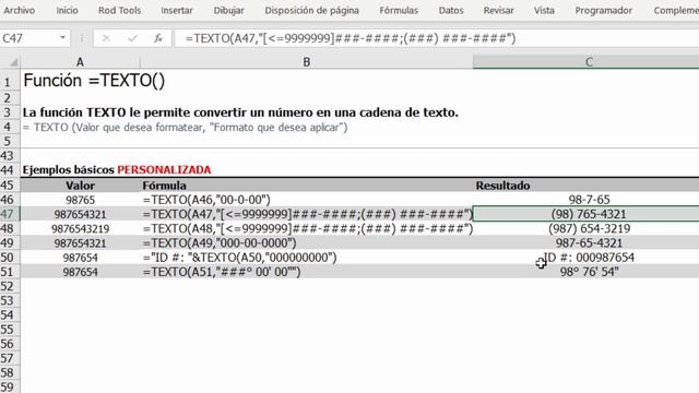Excel - Función  =TEXTO()