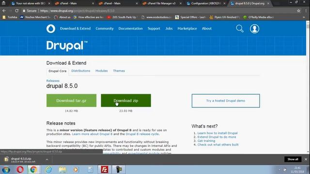 Drupal update from 8 4 5 to 8 5 0 with Filezilla and cPanel (manual) смотреть онлайн