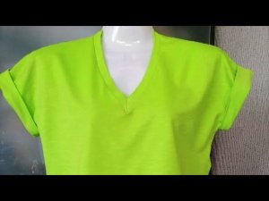 Обработка V-образной горловины бейкой. Ткань- кулирка.