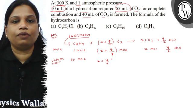 At 300  K and 1 atmospheric pressure,
10  mL of a hydrocarbon required 55  mL_2 of O_2 for comple.. смотреть онлайн