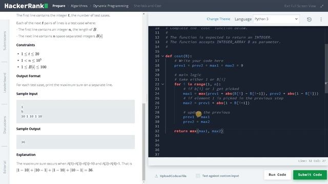 223 - Sherlock and Cost | Dynamic Programming | Hackerrank Solution | Python смотреть онлайн