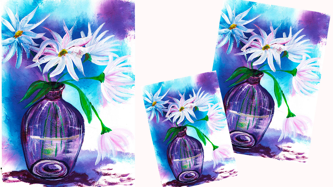 Натюрморт гуашью. Рисуем цветы в вазе. смотреть онлайн