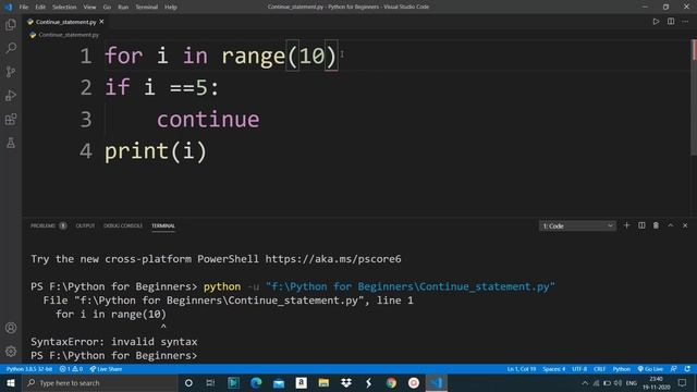 Continue Statement in Python For Beginners #20 смотреть онлайн
