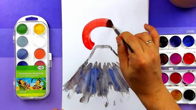 Пейзаж Японии рисуем акрарелью сакуру и гору Фудзи смотреть онлайн