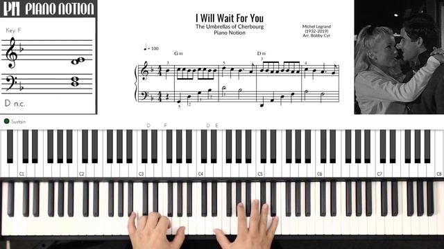 I Will Wait For You - The Umbrellas of Cherbourg (Sheet Music - Piano Solo - Piano Cover - Tutorial смотреть онлайн