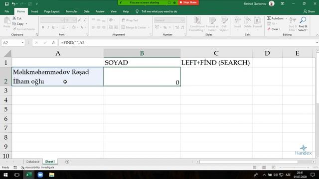 Excel dərsləri - 3.6.Excel funksiyaları - LEFT+FIND (SEARCH) praktiki tapşırıq | Excel practise смотреть онлайн