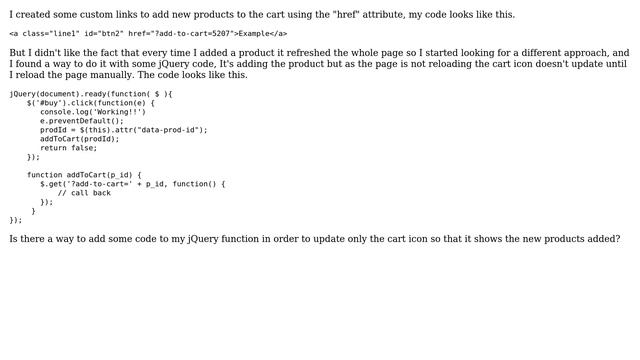 Wordpress: How to update the WooCommerce cart Icon to show new products added with JavaScript? смотреть онлайн