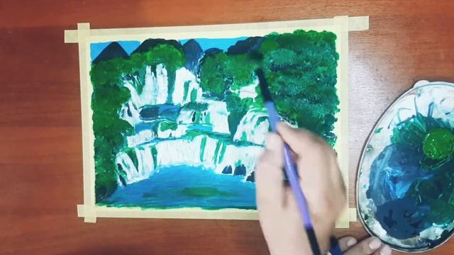 Рисуем водопад гуашью. We draw a waterfall in gouache. смотреть онлайн