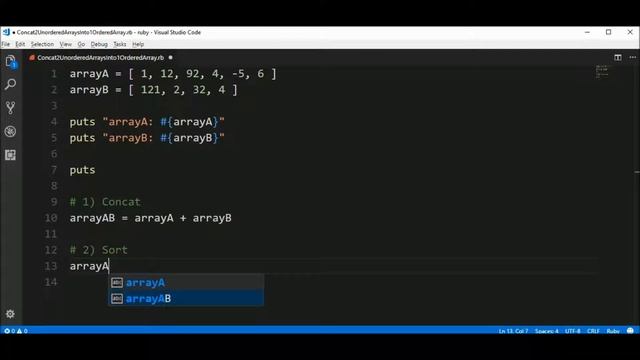 concat unsorted arrays to sorted array in ruby смотреть онлайн