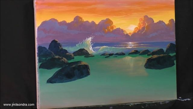 Acrylic Landscape Painting In Time-lapse / Sunset On Shallow Beach  / JMLisondra