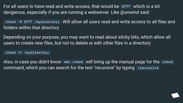 Chmod to allow read and write permissions for directory смотреть онлайн