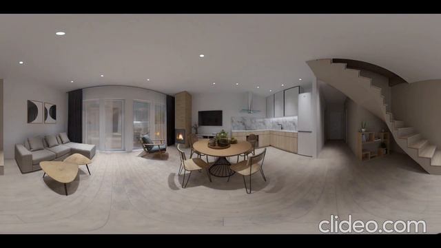 360 панорама. Виртуальная реальность интерьер дизайн гостиной с камином смотреть онлайн