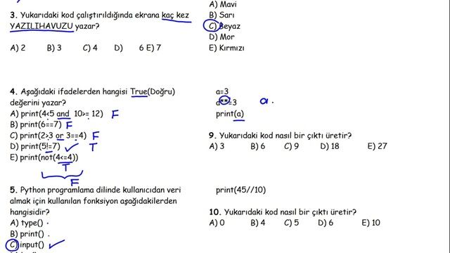 Programlama Temelleri 9. Sınıf 2. Dönem 2. Yazılı Test Soruları (PYTHON) (PDF açıklamada) 2023 смотреть онлайн
