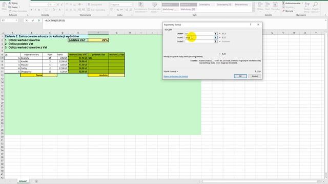 Proste obliczenia w MS Excel - wydatki w sklepie. смотреть онлайн