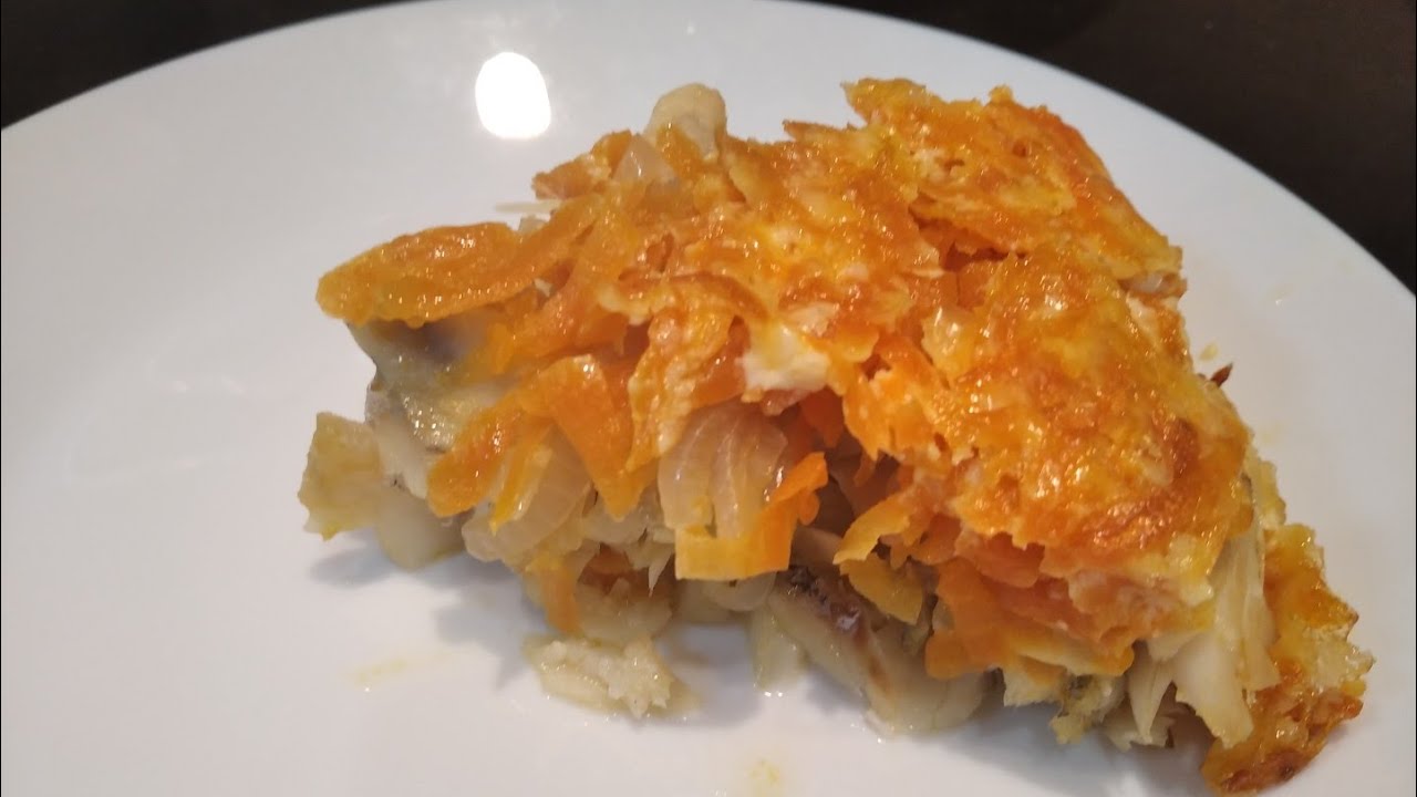 Минтай с овощами запечённый в духовке! Очень вкусно!