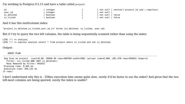 Postgres not using multicolumn index for queries on leftmost columns? смотреть онлайн