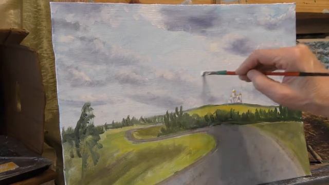 Дорога к Храму. Пейзаж по фотографии маслом. смотреть онлайн