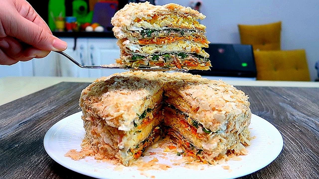 РЫБНЫЙ ТОРТ НАПОЛЕОН. Вкусный и лёгкий НОВОГОДНИЙ РЕЦЕПТ из слоеного теста смотреть онлайн