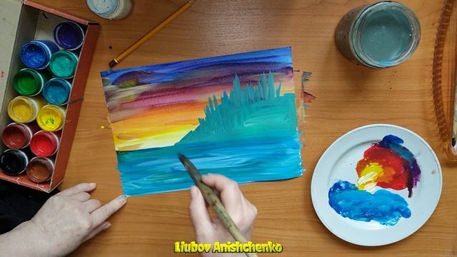 Рисуем с нуля. Пейзаж для начинающих. Морской мотив .Гуашь смотреть онлайн