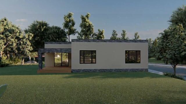 Проект одноэтажного дома хай-тек с террасой и гаражом. Готовый проект дома PRIDE - 200 кв.м. смотреть онлайн