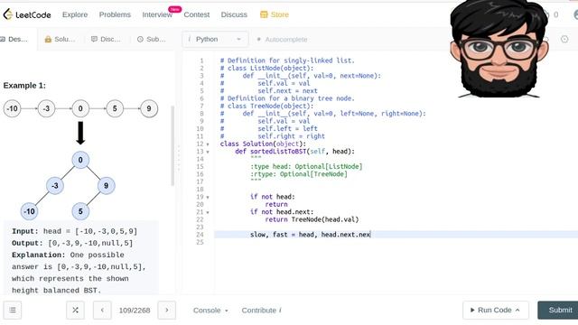 Leetcode Question 109 "Convert Sorted List to Binary Search Tree" in Python смотреть онлайн
