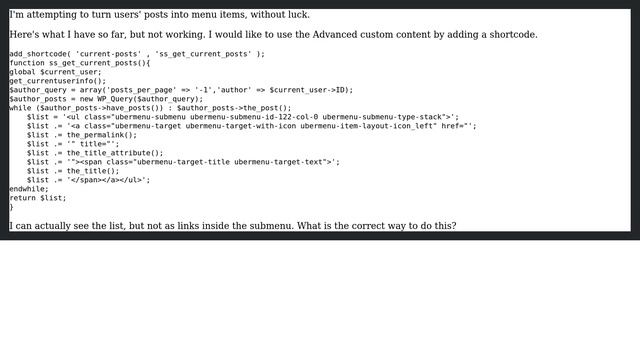 Wordpress: UberMenu list current user's posts as menu items смотреть онлайн