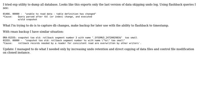 Databases: Is there a way to export Oracle's UNDO? смотреть онлайн