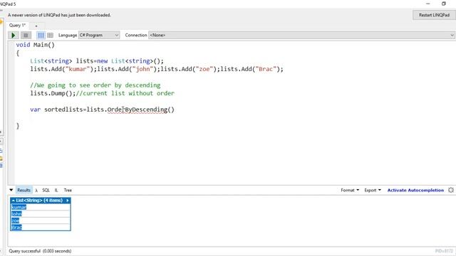 LINQ Orderby Descending Query смотреть онлайн