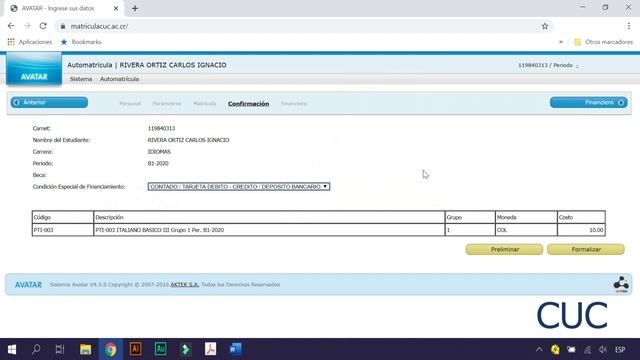 CUC Matrícula y pago en línea para estudiantes regulares смотреть онлайн