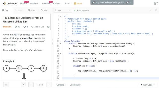 Собеседование в IT | LeetCode | 1836. Remove Duplicates From an Unsorted Linked List смотреть онлайн