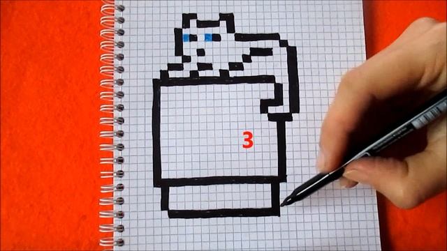 Кот на пиксельном телевизоре - Рисунки по Клеточкам How to Draw Cat Pixel Art смотреть онлайн
