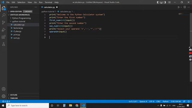 Making a simple calculator using python in VS Code || python tutorials смотреть онлайн