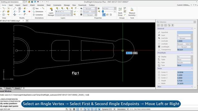 Create Three-point Angular Dimension At Angle Using Command Window