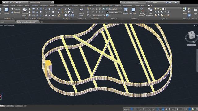 Guitar drawn in AutoCAD 2017 Student Edition смотреть онлайн