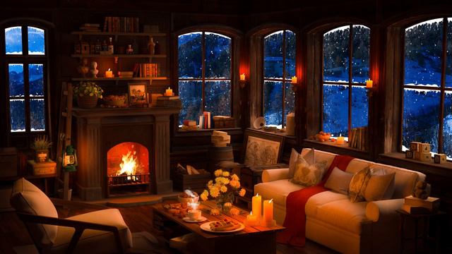 Cozy Winter Cabin with Smooth Jazz Piano, Fire Place and Snowfall for Sleeping and Studying смотреть онлайн