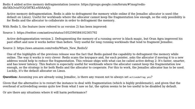 Are there situations were activedefrag should be kept disabled in Redis 5 (with Jemalloc... смотреть онлайн